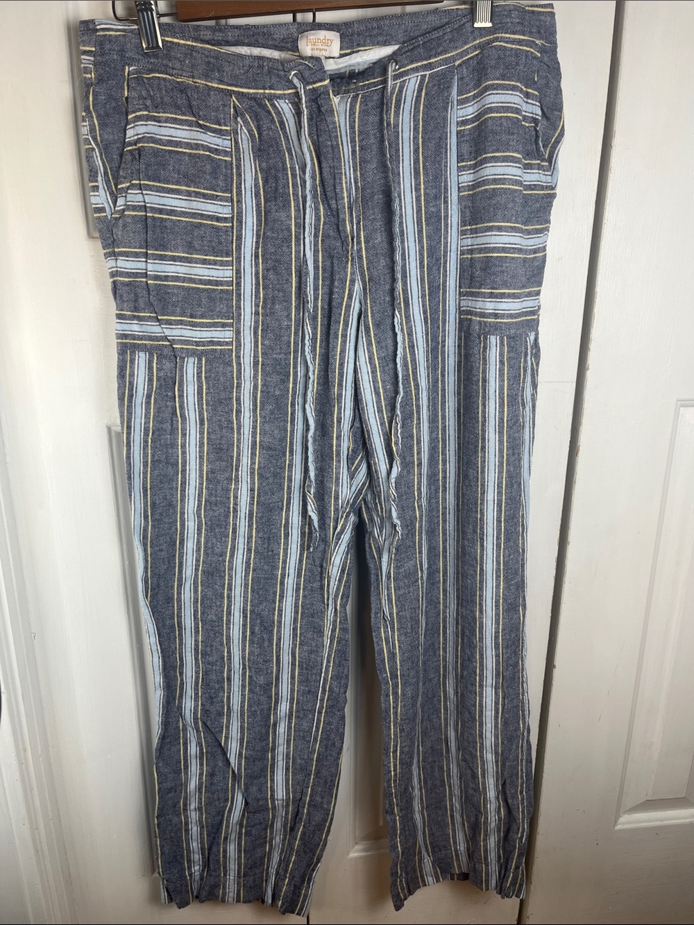 SZ 12 laundry by shelli segal Striped Pants linen blend hippie festival bottoms